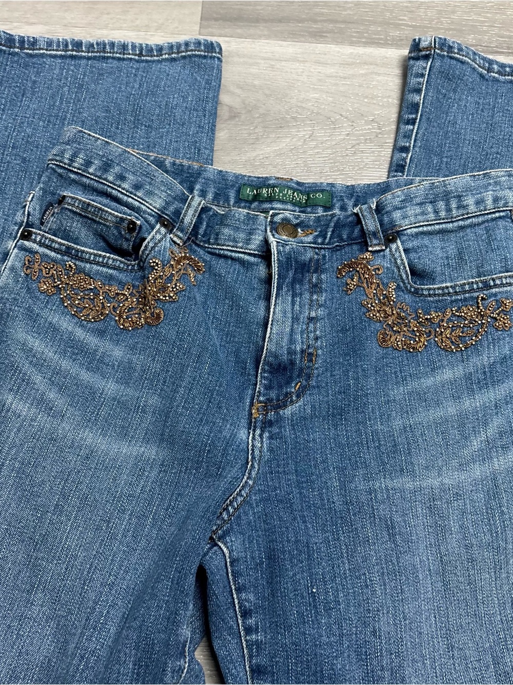 Lauren Ralph Lauren Embellished Y2K Western Boho Statement Vintage Blue Jeans 8P - Picture 2 of 8